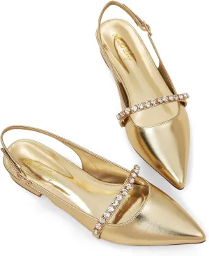 Elisabet Tang Women Slingback Flats with Rhinestone Pointed Toe Flats for Women Dressy Shoes