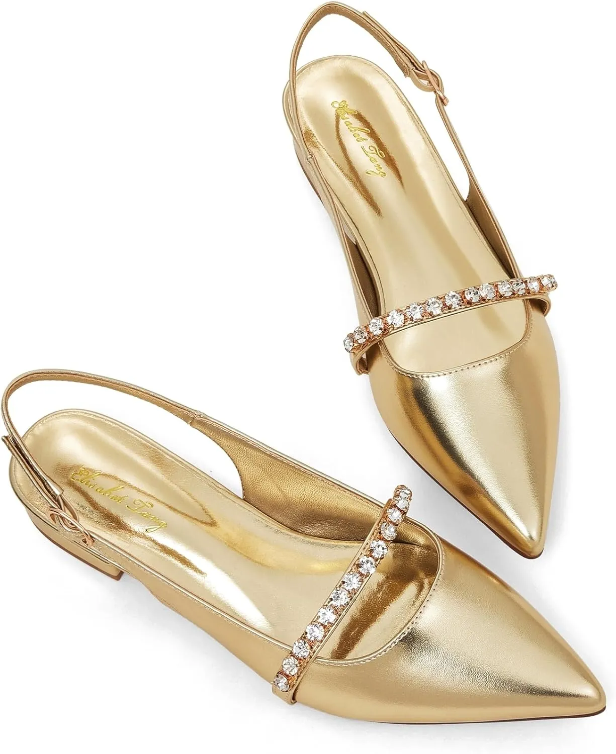 Elisabet Tang Women Slingback Flats with Rhinestone Pointed Toe Flats for Women Dressy Shoes