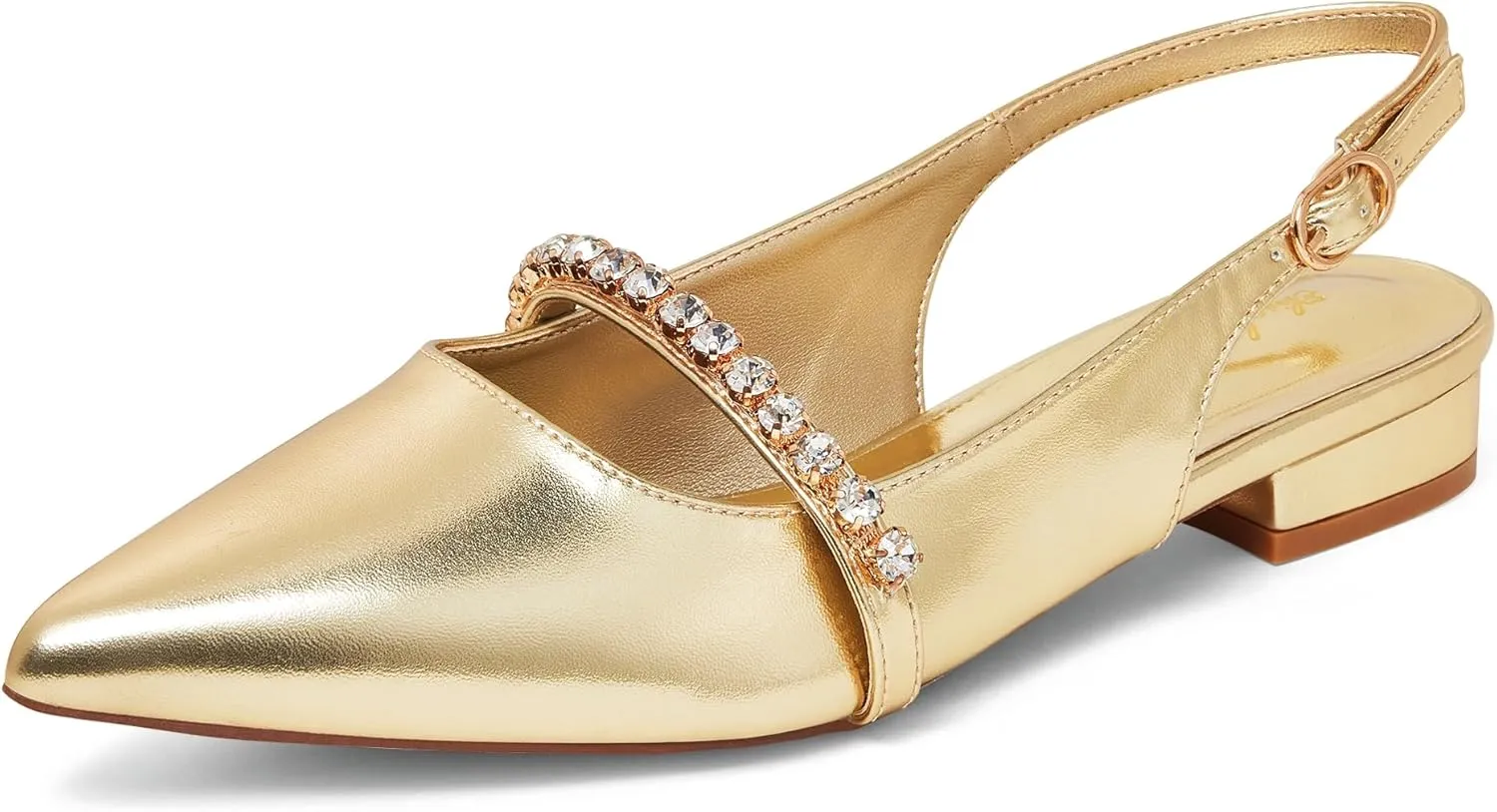 Elisabet Tang Women Slingback Flats with Rhinestone Pointed Toe Flats for Women Dressy Shoes