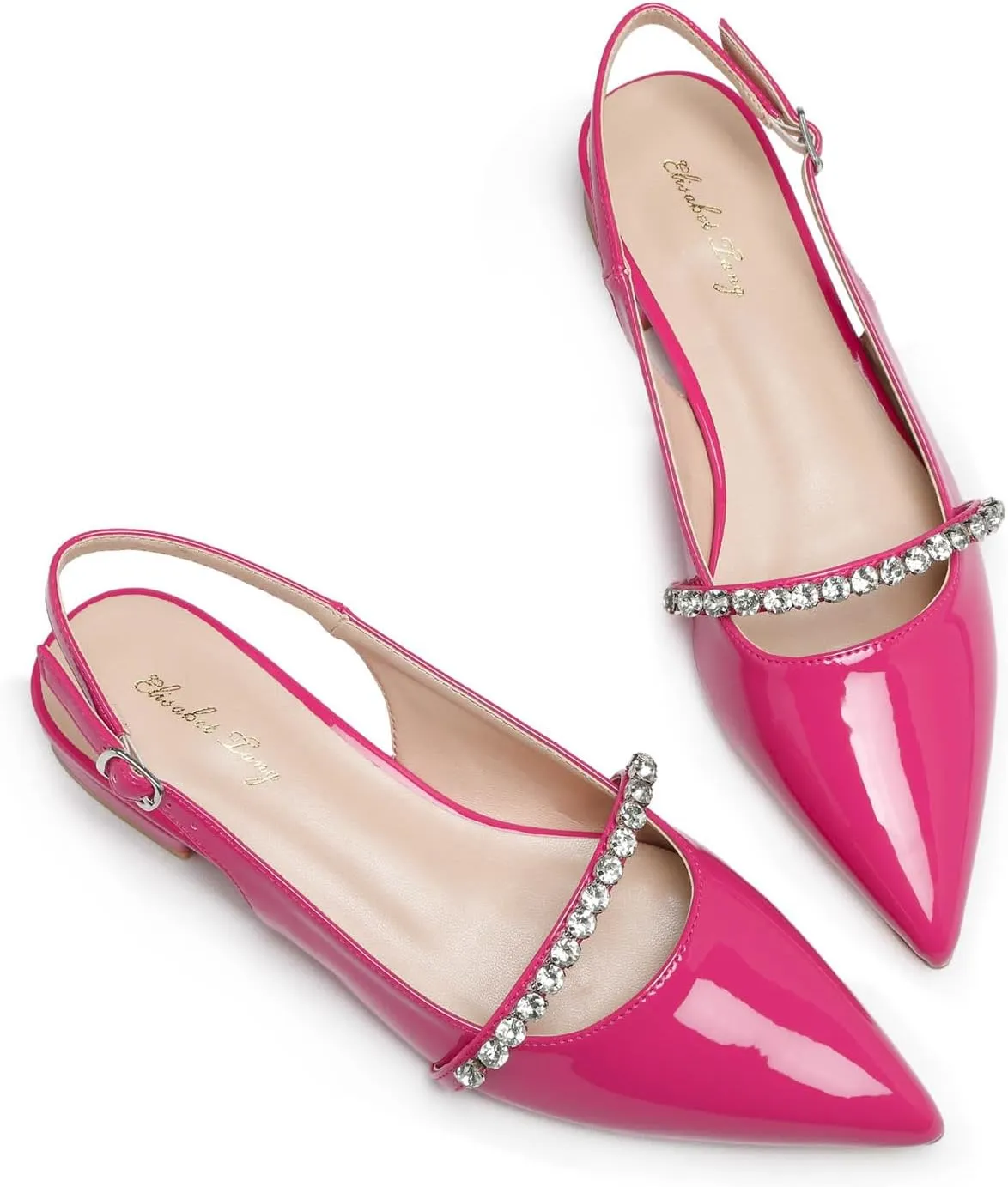 Elisabet Tang Women Slingback Flats with Rhinestone Pointed Toe Flats for Women Dressy Shoes