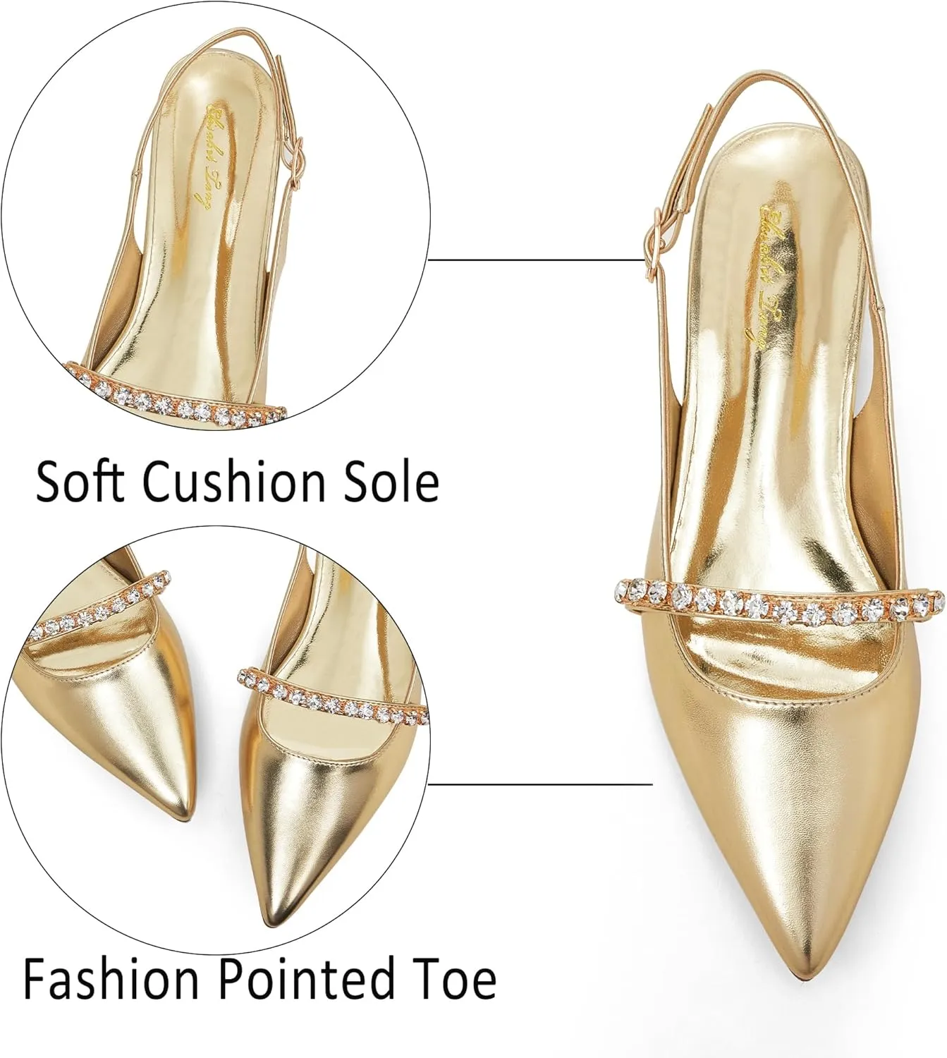 Elisabet Tang Women Slingback Flats with Rhinestone Pointed Toe Flats for Women Dressy Shoes