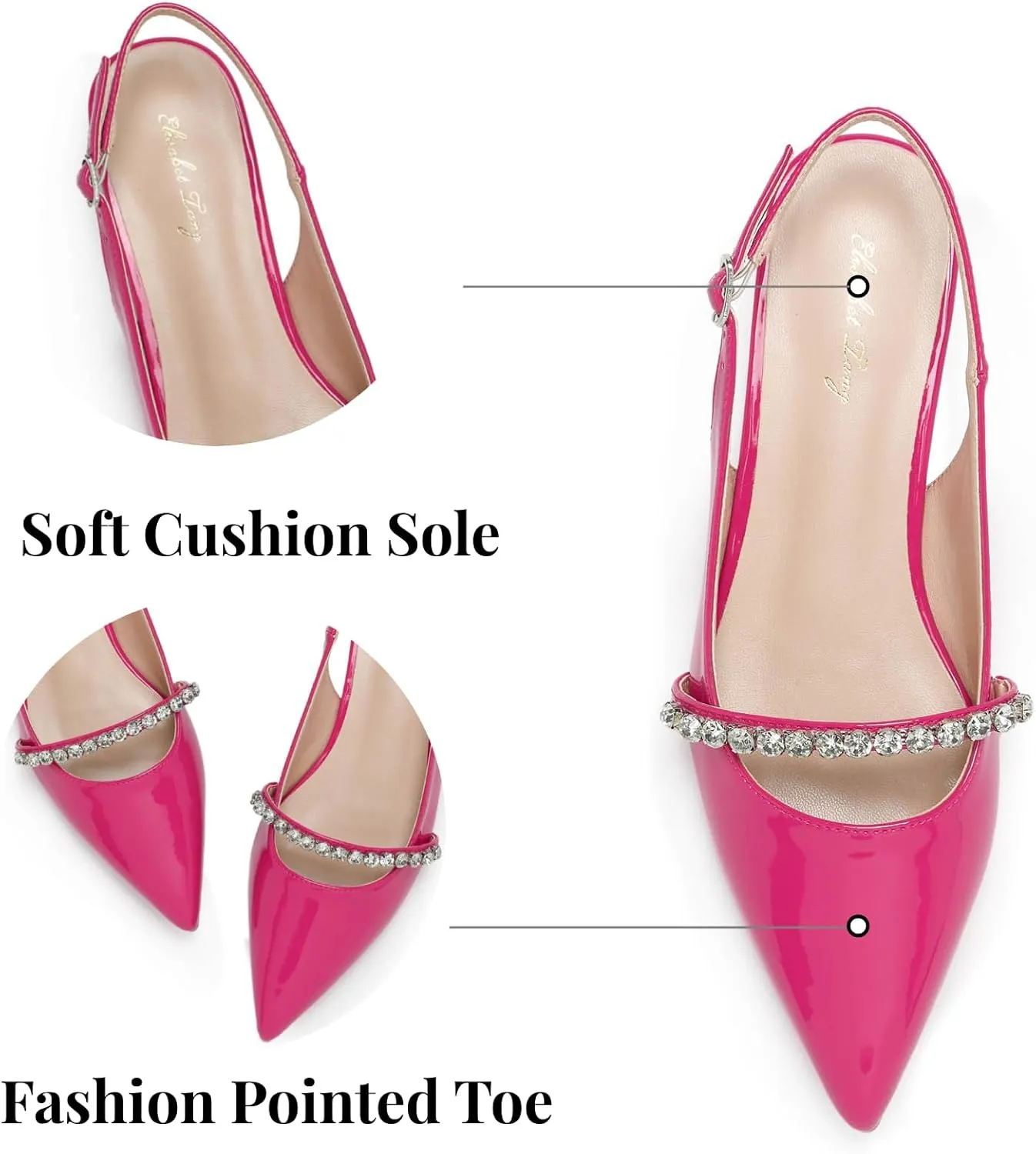 Elisabet Tang Women Slingback Flats with Rhinestone Pointed Toe Flats for Women Dressy Shoes
