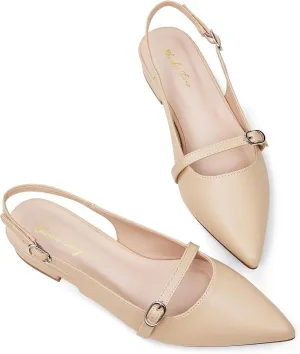 Elisabet Tang Women Slingback Flats with Rhinestone Pointed Toe Flats for Women Dressy Shoes