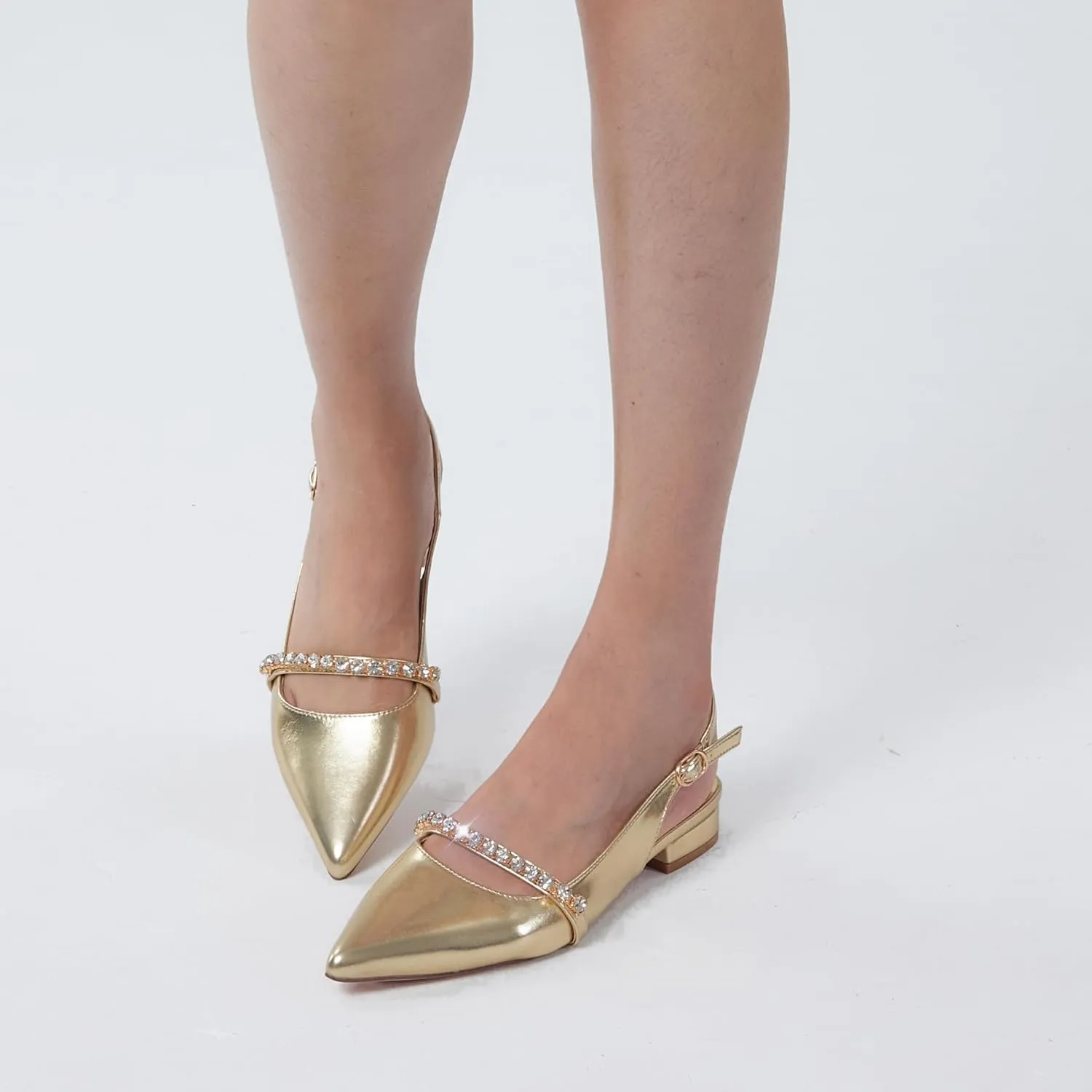 Elisabet Tang Women Slingback Flats with Rhinestone Pointed Toe Flats for Women Dressy Shoes