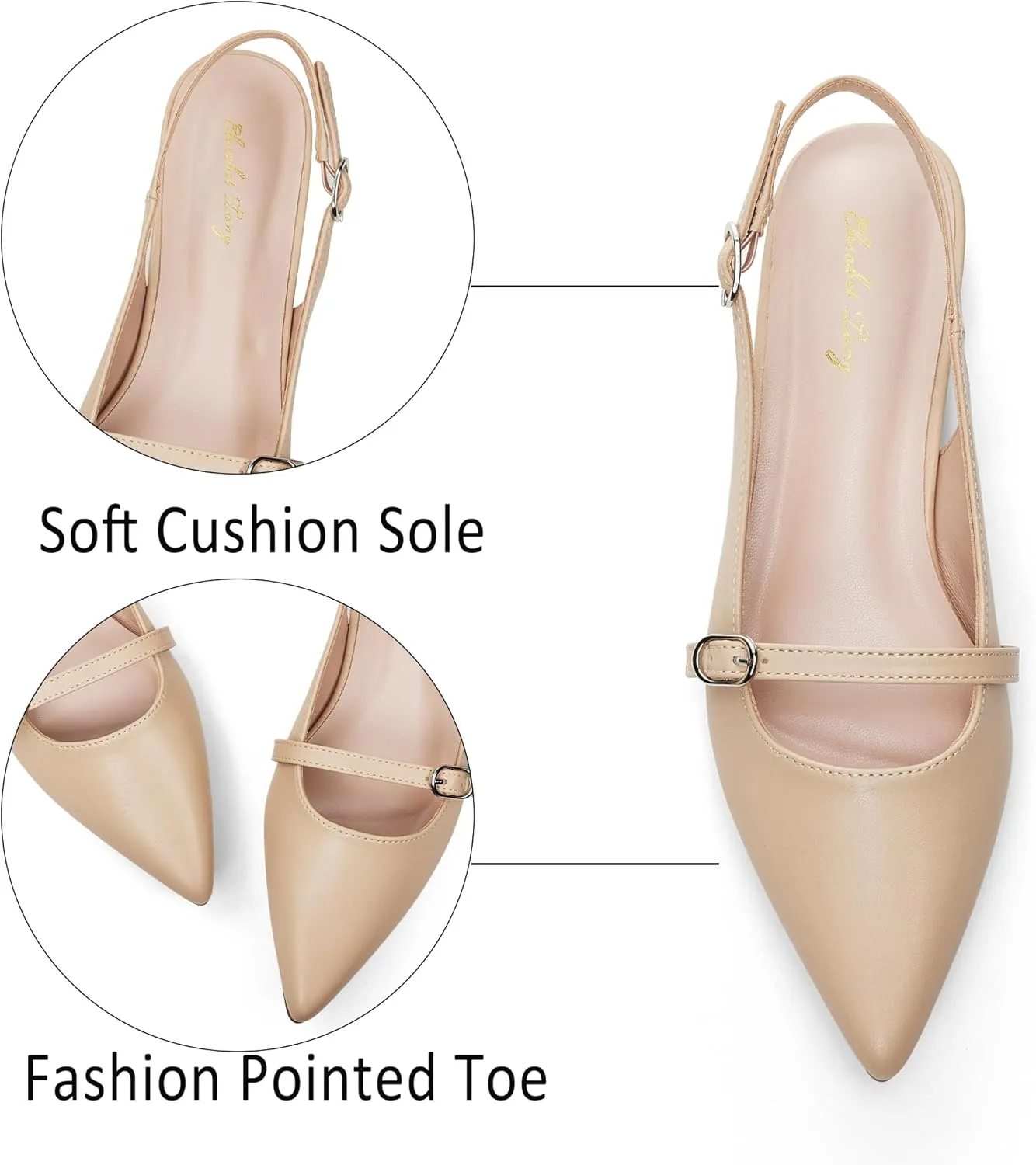 Elisabet Tang Women Slingback Flats with Rhinestone Pointed Toe Flats for Women Dressy Shoes