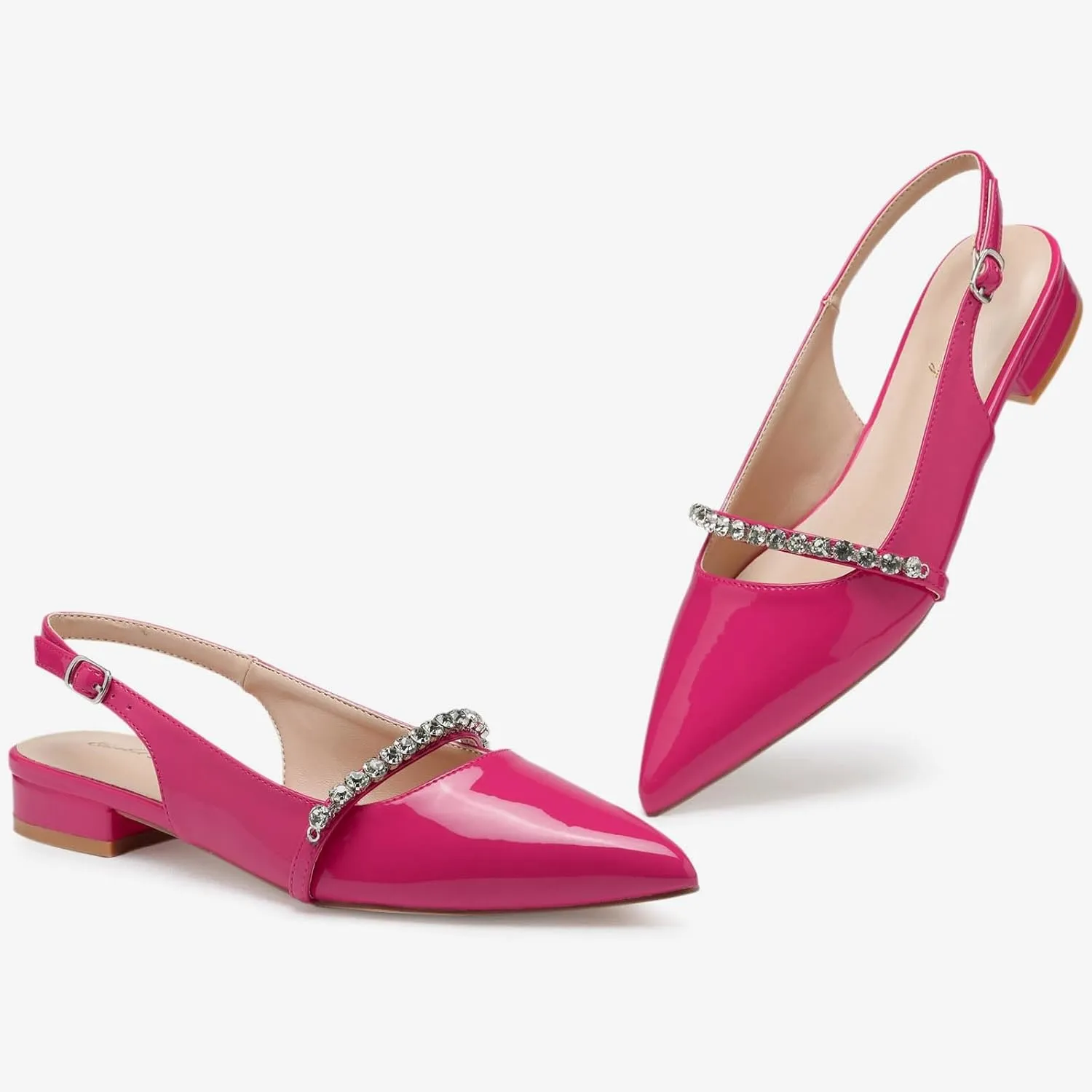 Elisabet Tang Women Slingback Flats with Rhinestone Pointed Toe Flats for Women Dressy Shoes