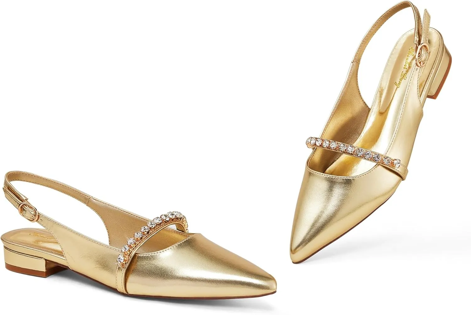 Elisabet Tang Women Slingback Flats with Rhinestone Pointed Toe Flats for Women Dressy Shoes