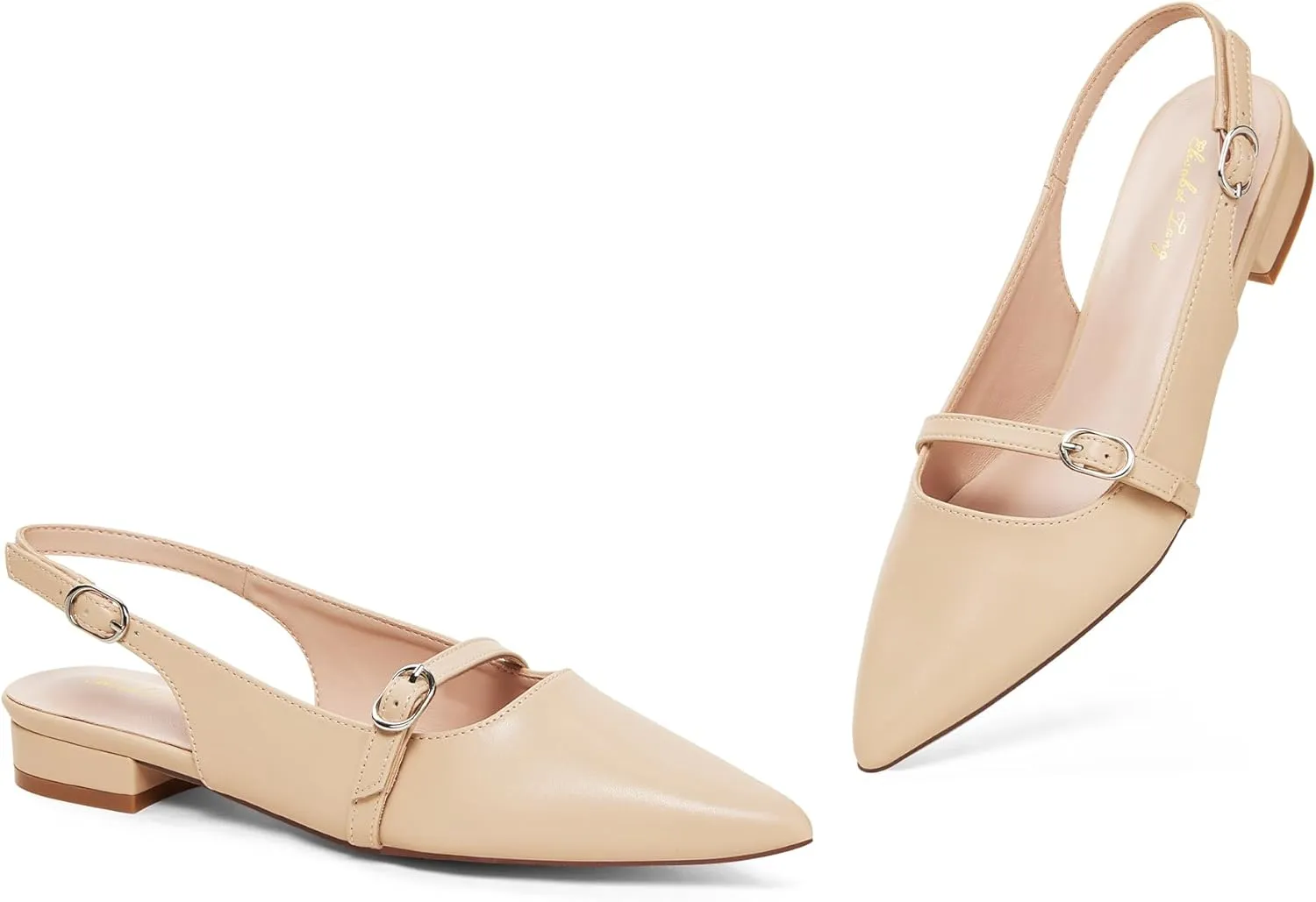 Elisabet Tang Women Slingback Flats with Rhinestone Pointed Toe Flats for Women Dressy Shoes