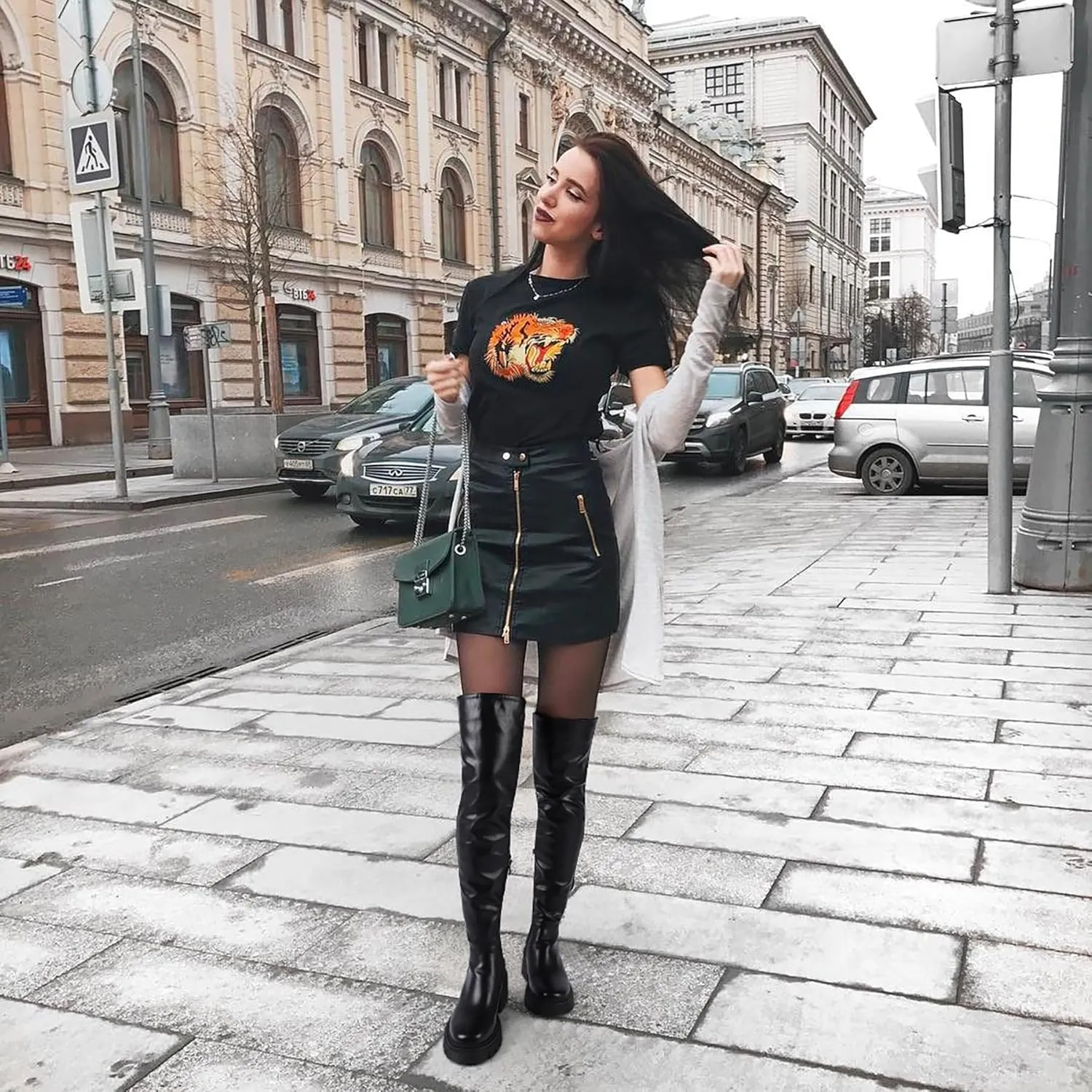 ErikenUrben Women Black Thigh High Boots Suede Over The Knee High Boots Platform Chunky Heel Stretch Boots Zip