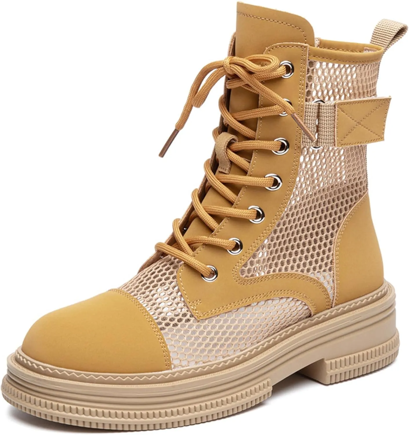 ErikenUrben Women Mesh Combat Boots Platform Lace up Ankle Boots Zip