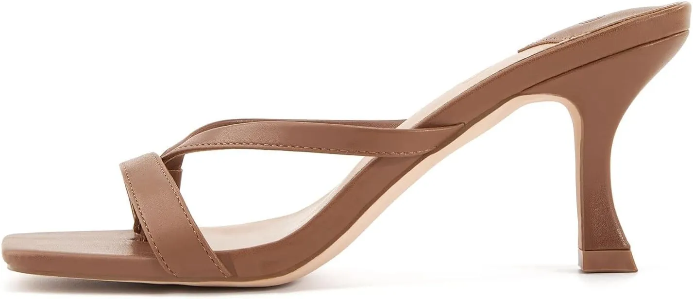 Ermonn Womens Square Open Toe Heels Sandals Slides Thong Stiletto Backless Slip on Slippers Shoes