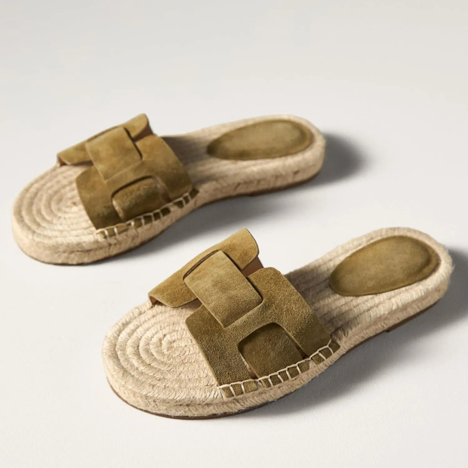 Espadrilles Flat Sandals for Women Comfortable Suede Slip on Open Toe Beach Slides Sandals.