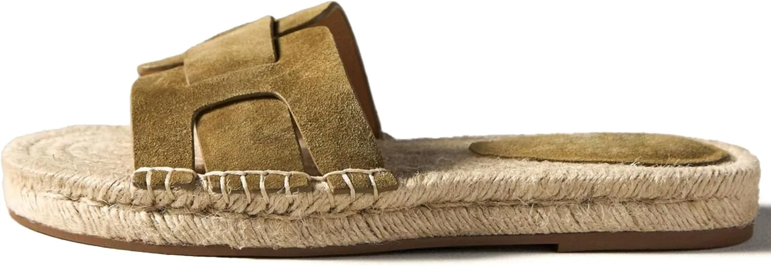 Espadrilles Flat Sandals for Women Comfortable Suede Slip on Open Toe Beach Slides Sandals.