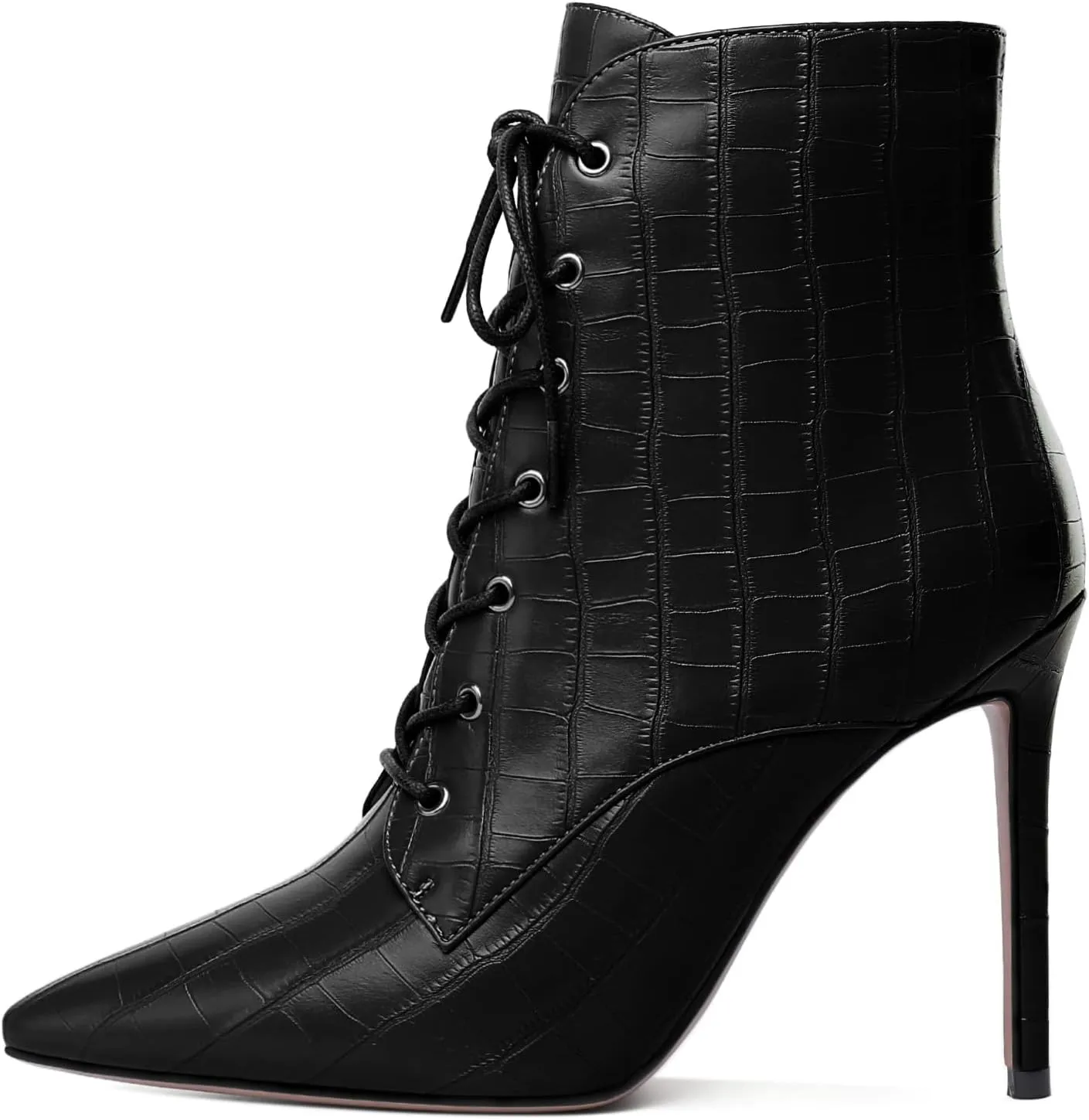 Esvowido Women's Ankle Boots Pointed Toe Stiletto High Heel Boots Side Zipper Booties Lace Up Boots Party Dressy Shoes 4 Inch