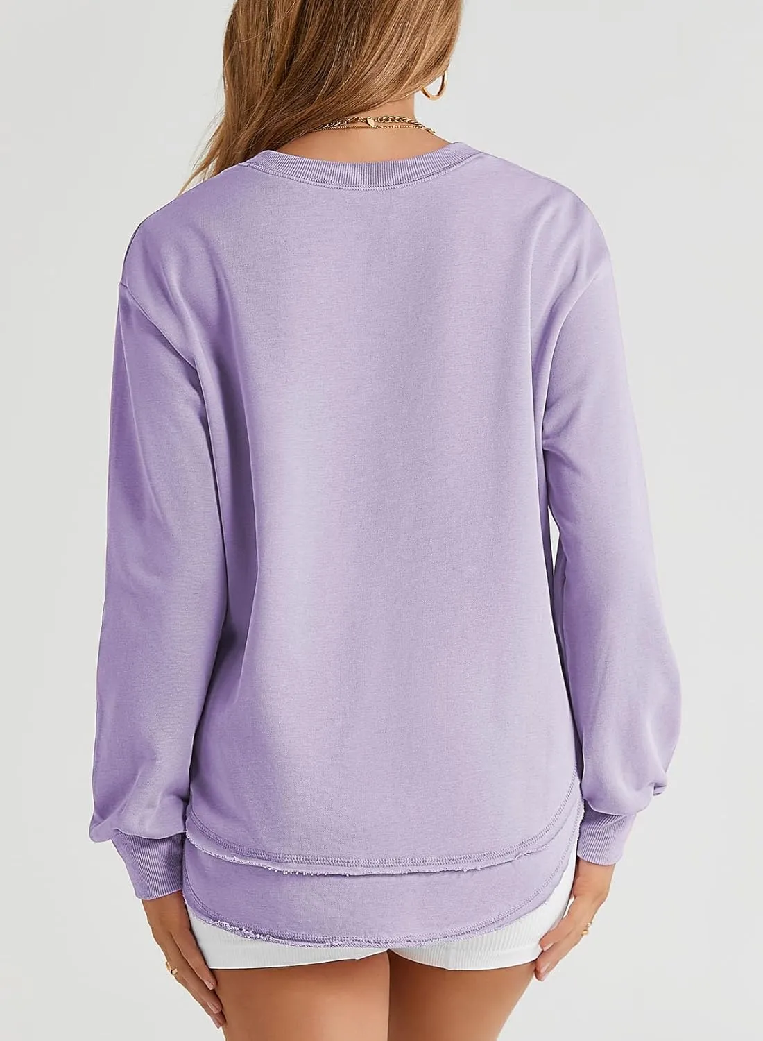 EVALESS Sweatshirt for Women Casual Solid Color Crewneck Long Sleeve Side Split Tops Loose Fit Pullover Shirts