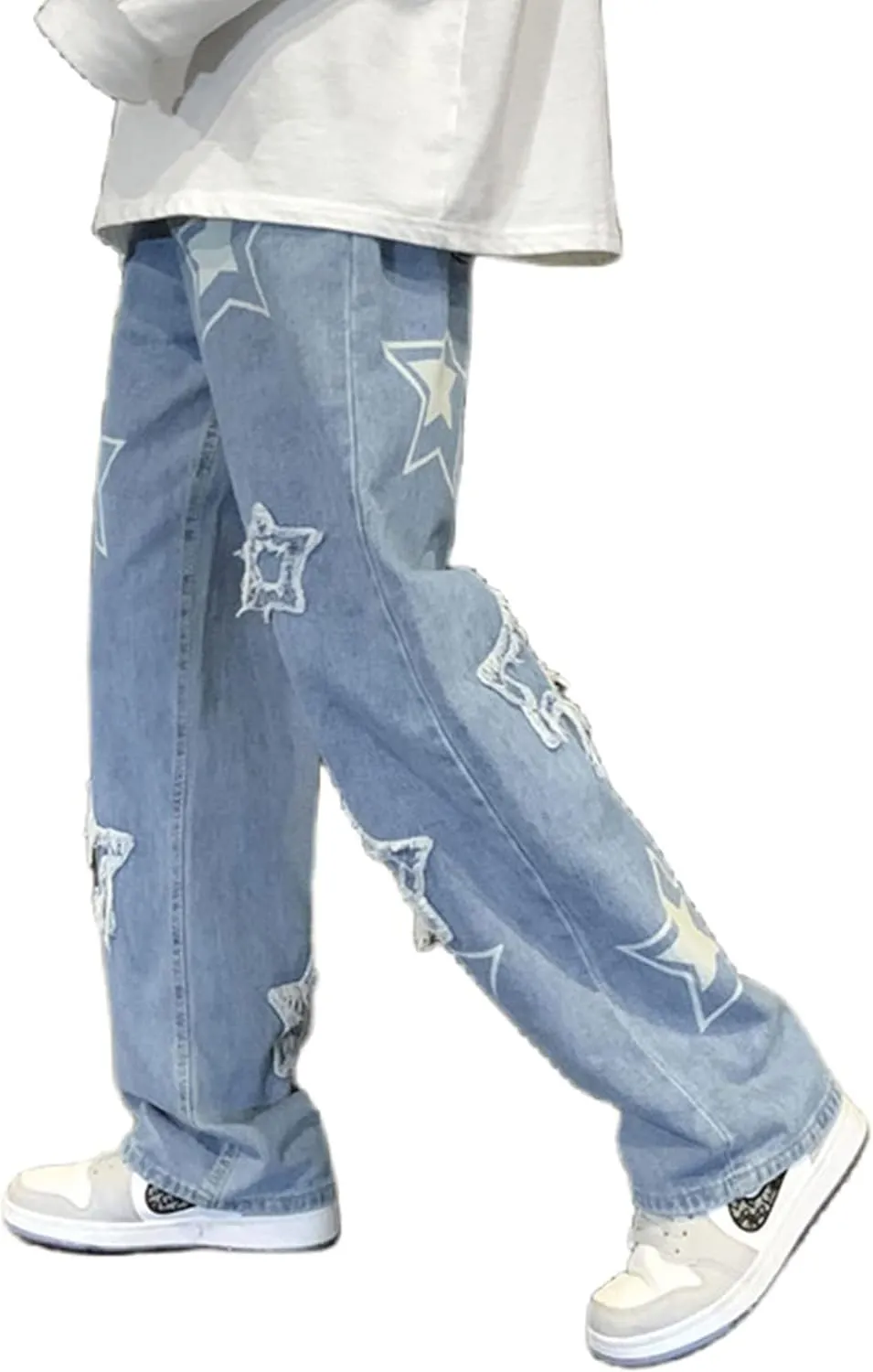 FCOOLYEET Men's Y2K Jeans Hip Hop Baggy Star Denim Pants Grunge Aesthetic Streetwear Jeans Relaxed Fit Trousers