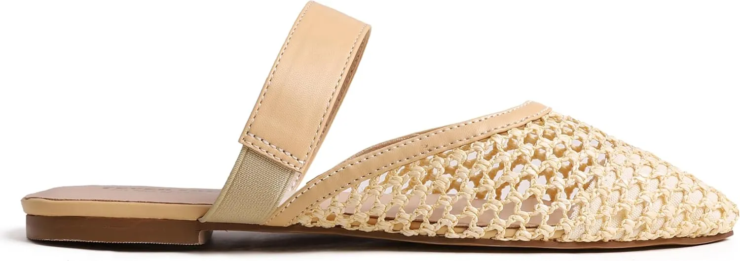 FEVERSOLE Pointed Toe Casual Slingback Flat Mules Women's Fashion Buckle Strap Slide Summer Slippers