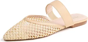 FEVERSOLE Pointed Toe Casual Slingback Flat Mules Women's Fashion Buckle Strap Slide Summer Slippers