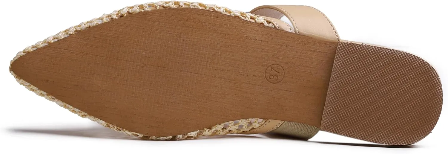 FEVERSOLE Pointed Toe Casual Slingback Flat Mules Women's Fashion Buckle Strap Slide Summer Slippers
