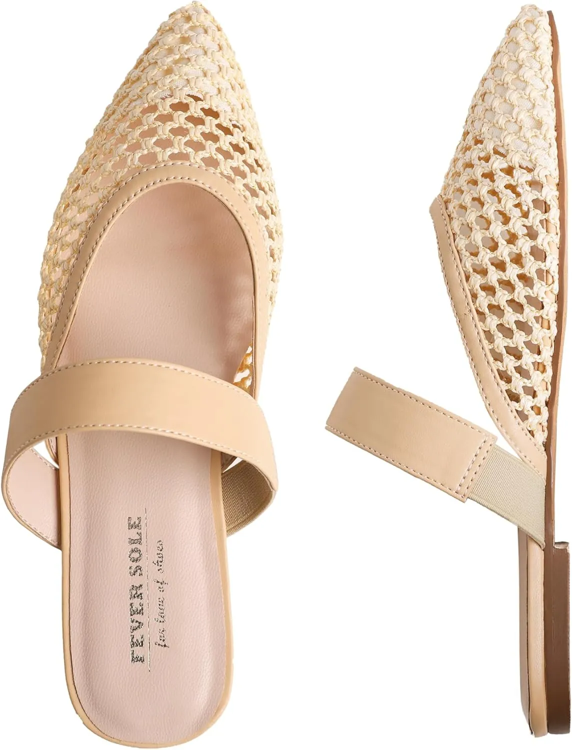 FEVERSOLE Pointed Toe Casual Slingback Flat Mules Women's Fashion Buckle Strap Slide Summer Slippers