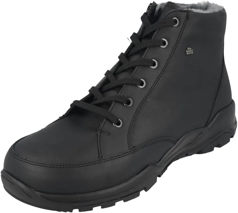 Finn Comfort Erding Men's Winter Boots with Smooth Leather Zip and Lambskin Lining Black
