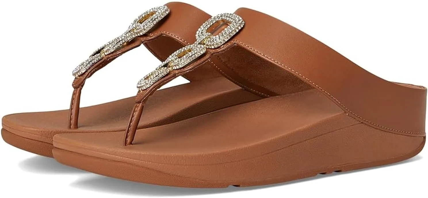 FitFlop Women's Fino Crystal-Chain Leather Toe-Post Sandals Wedge