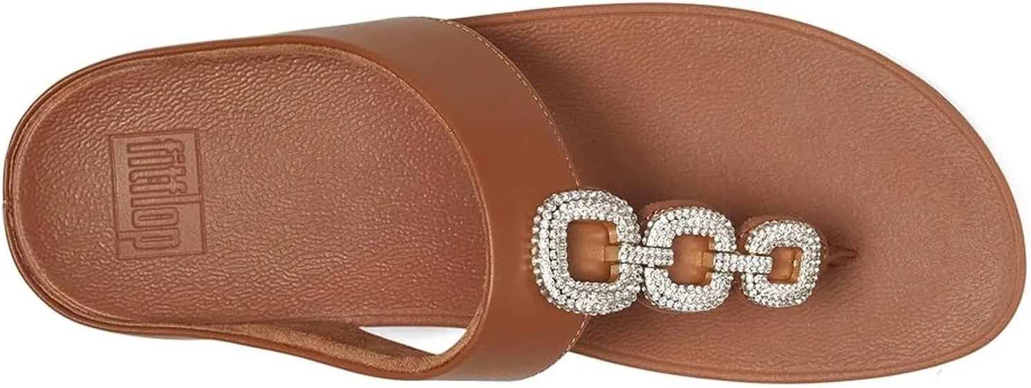 FitFlop Women's Fino Crystal-Chain Leather Toe-Post Sandals Wedge