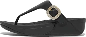 FitFlop Women's Lulu Crystal-Buckle Leather Toe-Post Sandals Wedge
