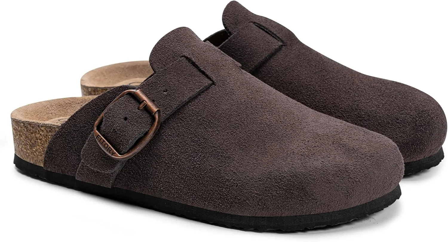 FITORY Womens Clogs Slip-on Potato Shoes Leather Mules with Suede Cork Footbed Size 6-11