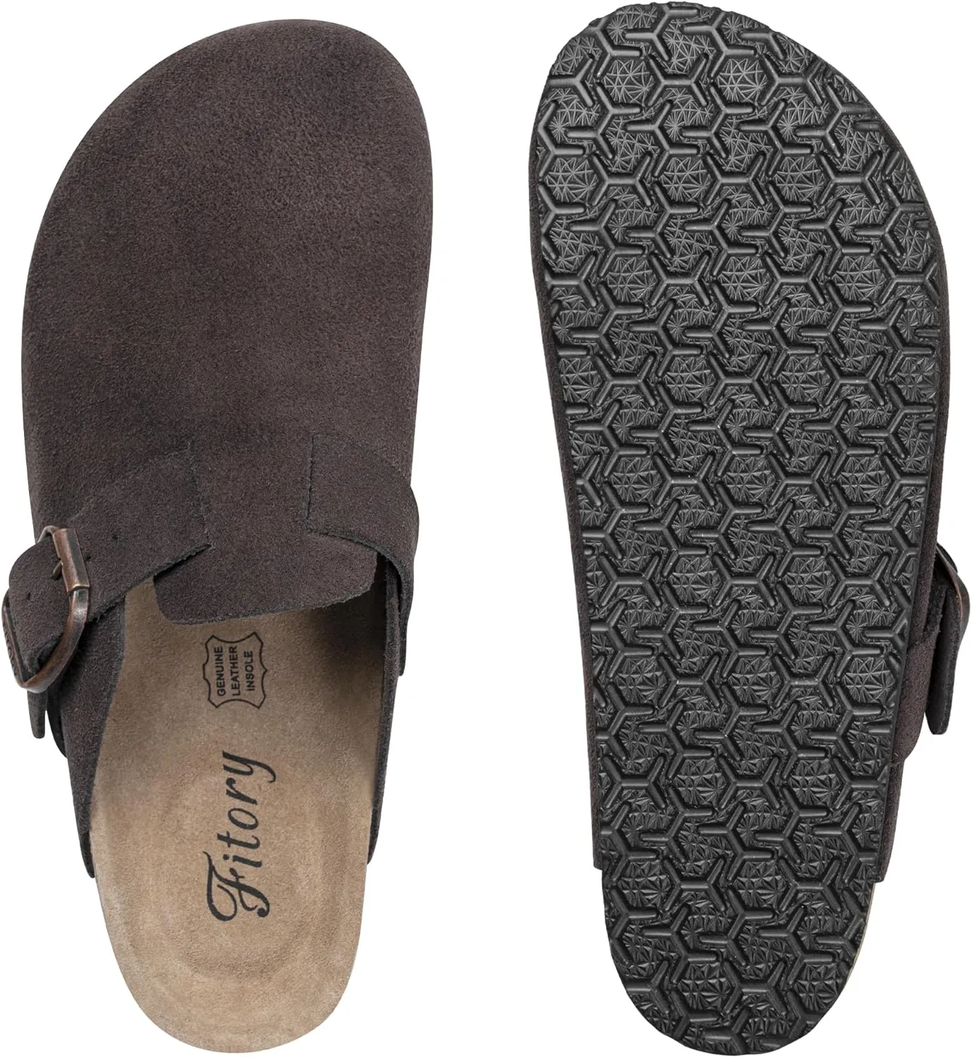 FITORY Womens Clogs Slip-on Potato Shoes Leather Mules with Suede Cork Footbed Size 6-11