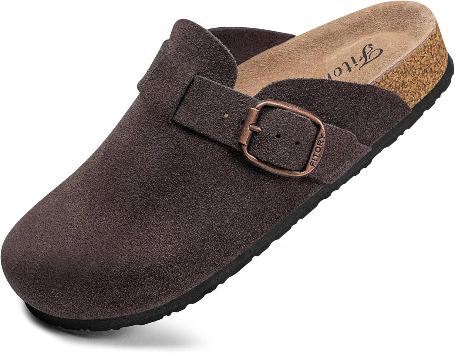 FITORY Womens Clogs Slip-on Potato Shoes Leather Mules with Suede Cork Footbed Size 6-11