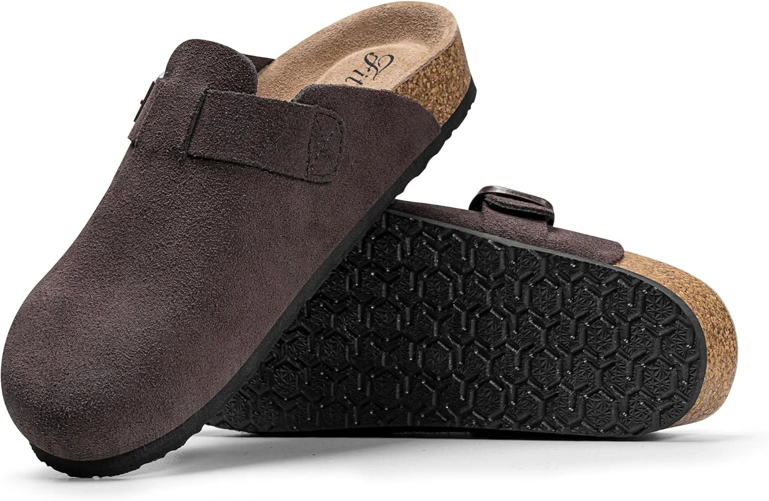 FITORY Womens Clogs Slip-on Potato Shoes Leather Mules with Suede Cork Footbed Size 6-11