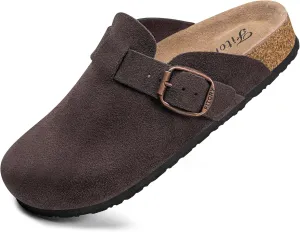 FITORY Womens Clogs Slip-on Potato Shoes Leather Mules with Suede Cork Footbed Size 6-11