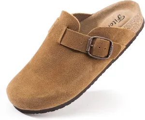 FITORY Womens Clogs Slip-on Potato Shoes Leather Mules with Suede Cork Footbed Size 6-11