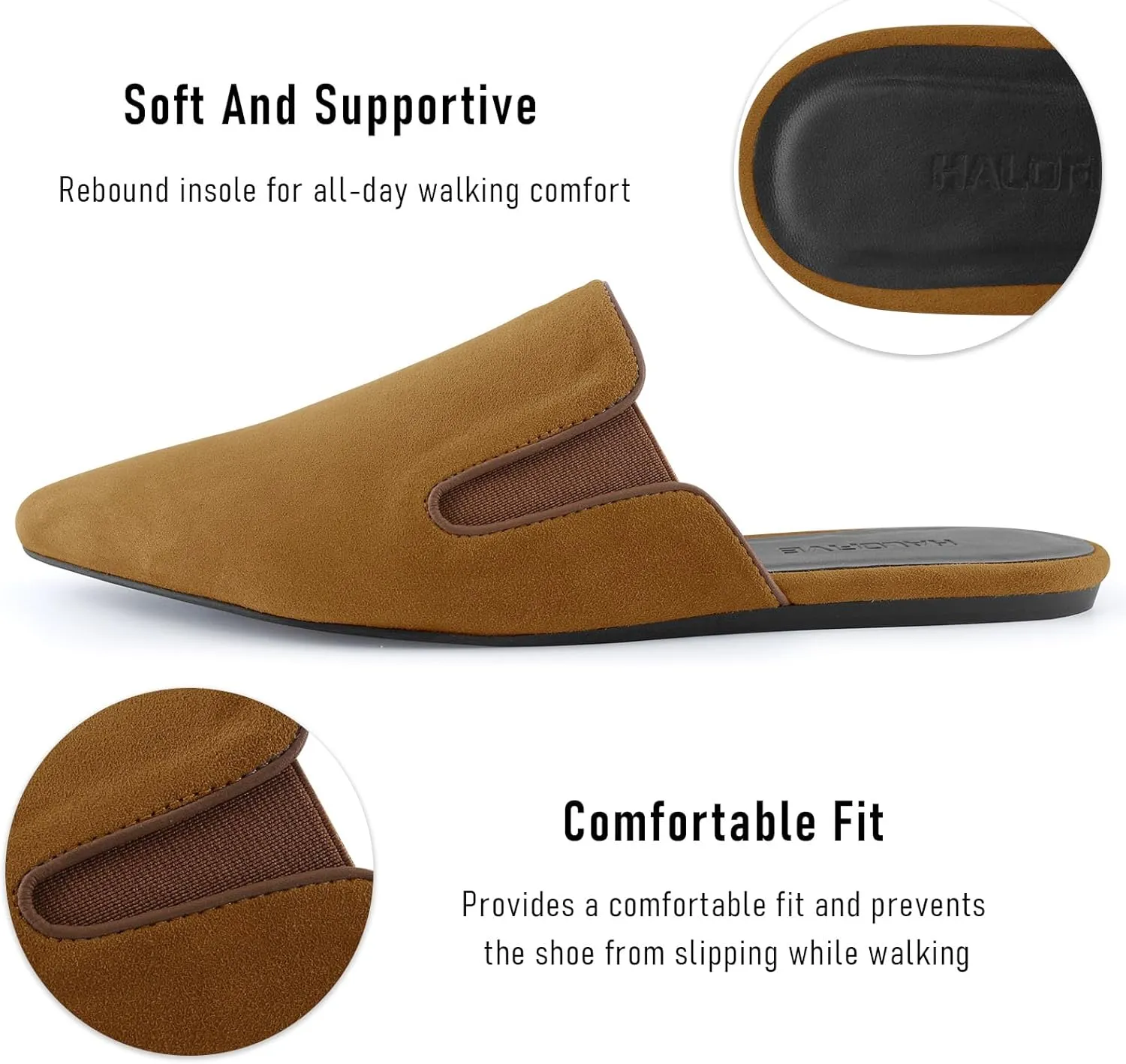 Flats for Women Comfortable Suede Fall Shoes Slingback Pointed Toe Slip On Mules Business Casual Loafers