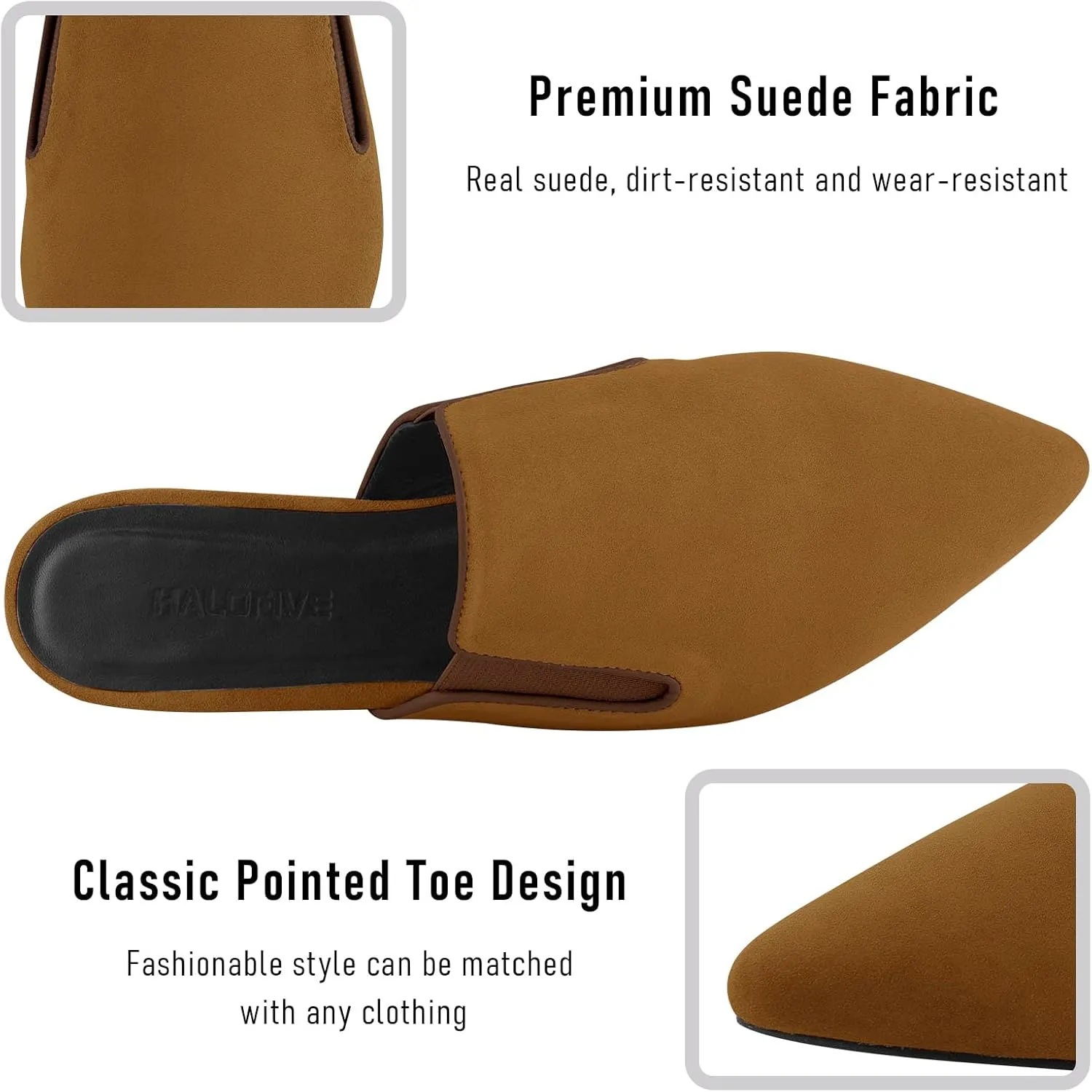 Flats for Women Comfortable Suede Fall Shoes Slingback Pointed Toe Slip On Mules Business Casual Loafers