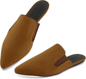 Flats for Women Comfortable Suede Fall Shoes Slingback Pointed Toe Slip On Mules Business Casual Loafers