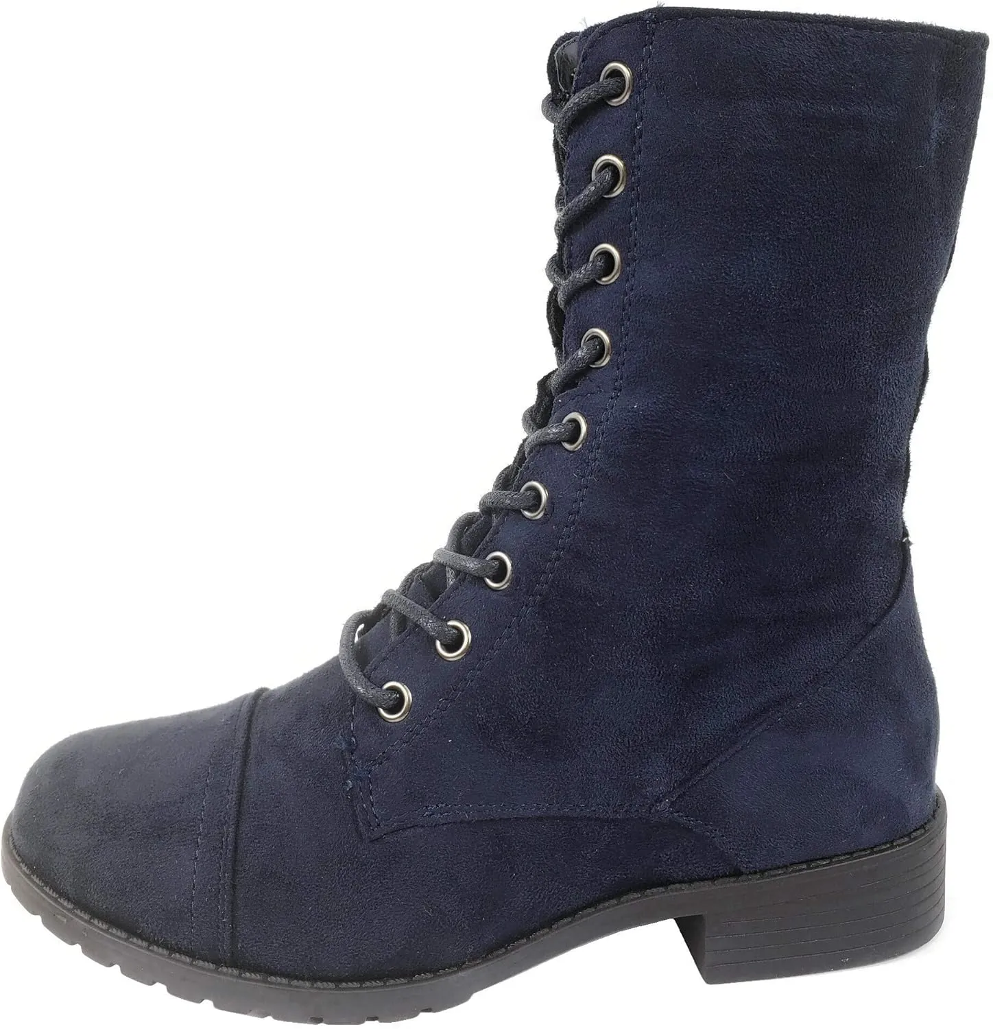 Forever Link Womens Round Toe Military Lace up Knit Ankle Cuff Low Heel Combat Boots