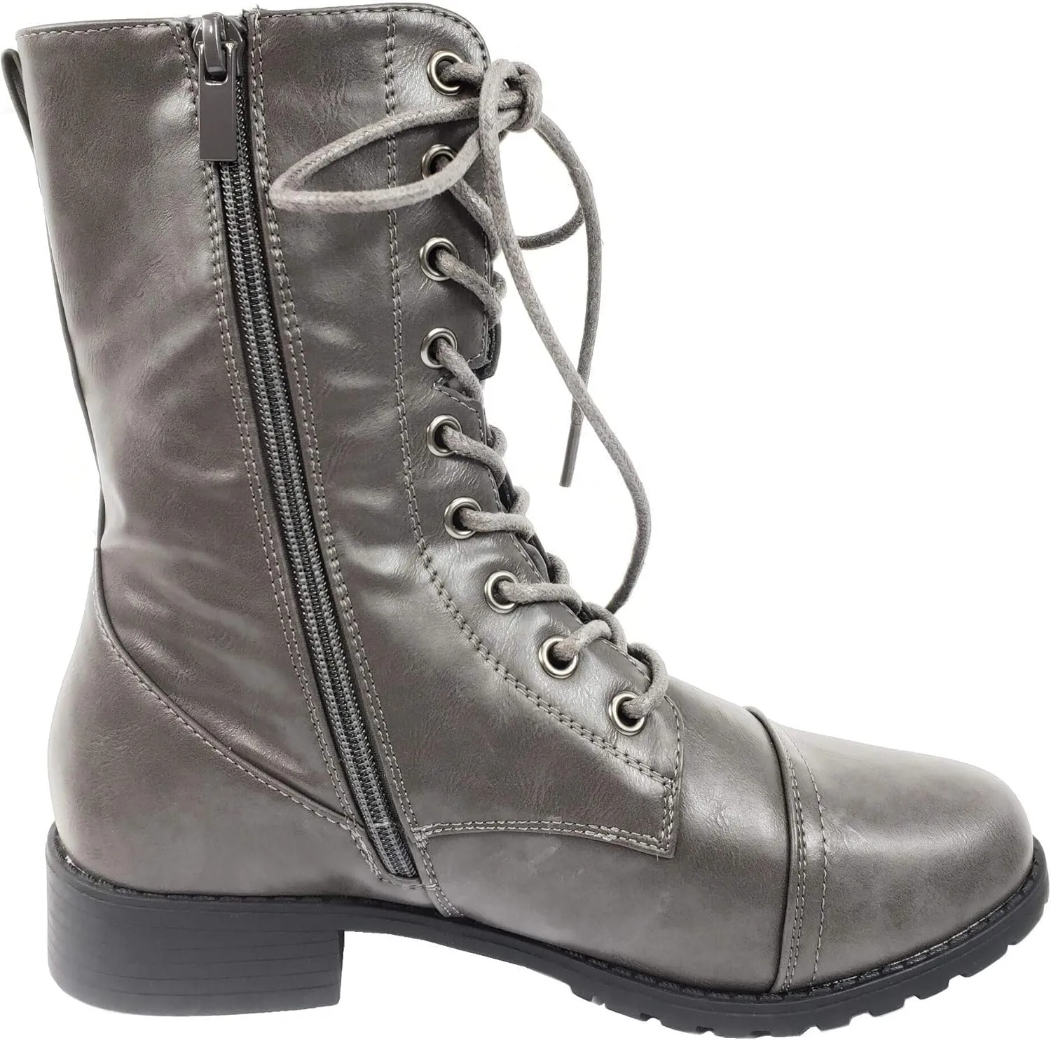 Forever Link Womens Round Toe Military Lace up Knit Ankle Cuff Low Heel Combat Boots
