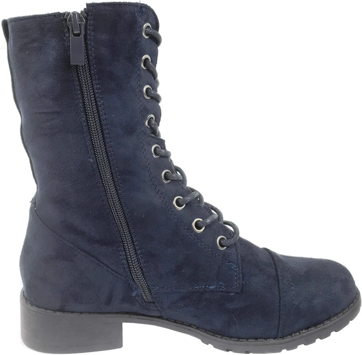 Forever Link Womens Round Toe Military Lace up Knit Ankle Cuff Low Heel Combat Boots