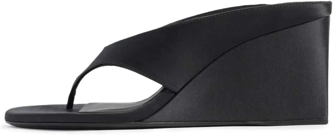 FOWT Women Classic Open Toe Slip on Mules Wedge High Heel Flip Flop Slippers Trendy Summer Party Daily Dress Slide Sandals Size 4-16 US