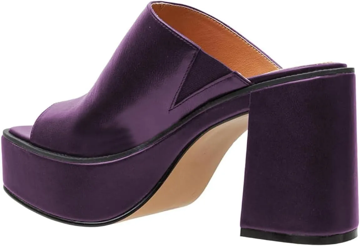 FOWT Women Open Toe Block High Heel Platform Mules Slip On Fashion Party Evening Dressy Slipper Shoes Size 4-16 US
