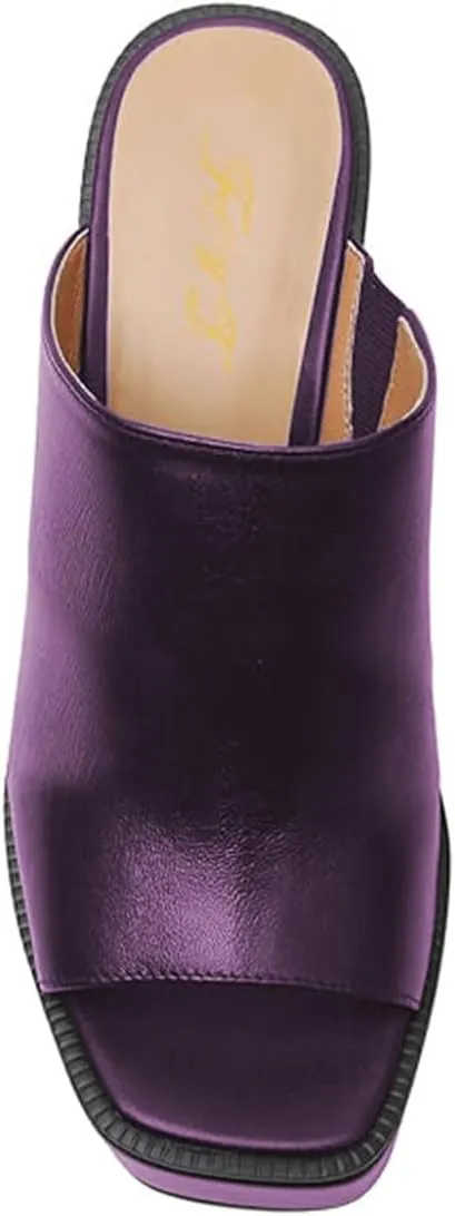 FOWT Women Open Toe Block High Heel Platform Mules Slip On Fashion Party Evening Dressy Slipper Shoes Size 4-16 US