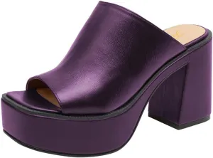 FOWT Women Open Toe Block High Heel Platform Mules Slip On Fashion Party Evening Dressy Slipper Shoes Size 4-16 US