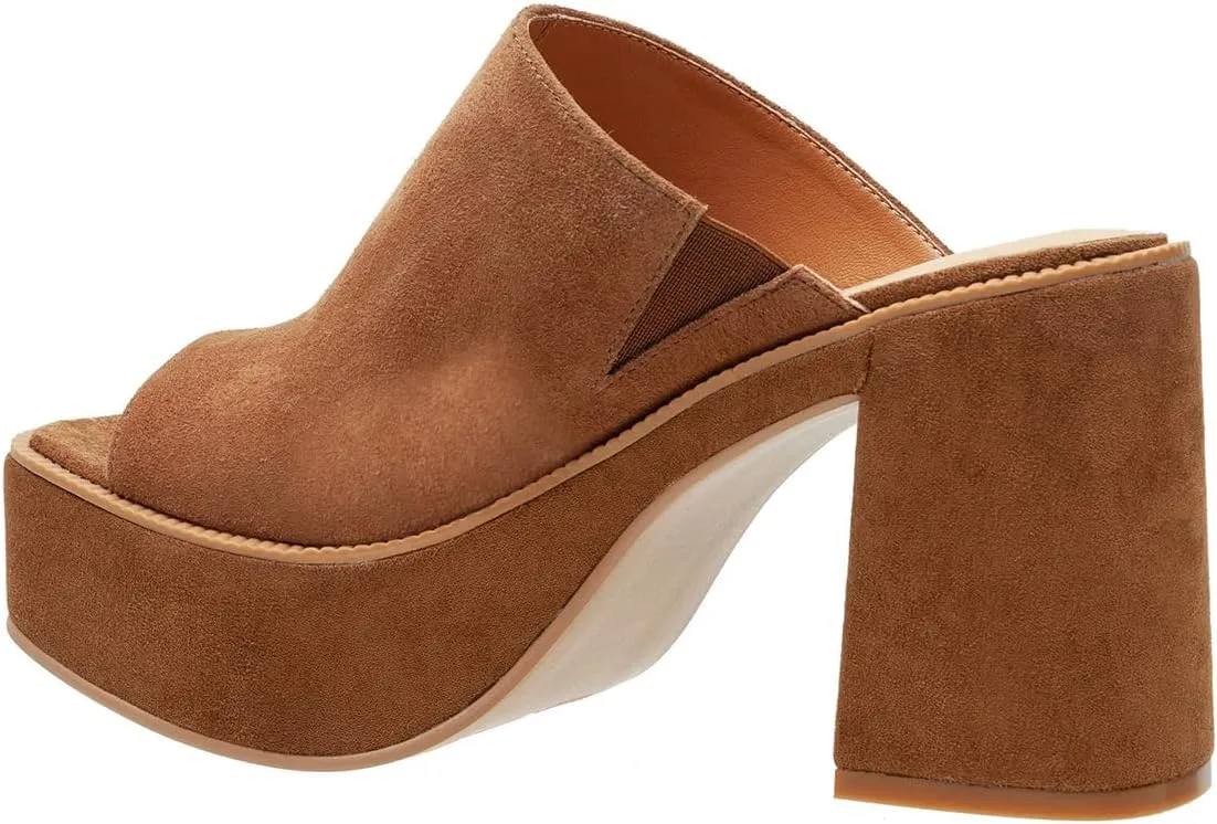 FOWT Women Open Toe Block High Heel Platform Mules Slip On Fashion Party Evening Dressy Slipper Shoes Size 4-16 US