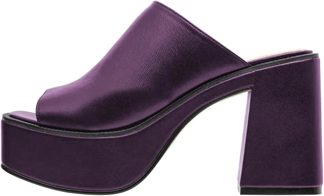 FOWT Women Open Toe Block High Heel Platform Mules Slip On Fashion Party Evening Dressy Slipper Shoes Size 4-16 US