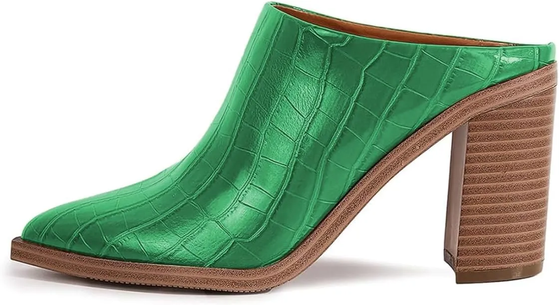 FOWT Women Pointed Toe Slip On Mules Stacked Block High Heel Sandal Comfortable Daily Party Nightclub Proms Shoes Size 4-16 US