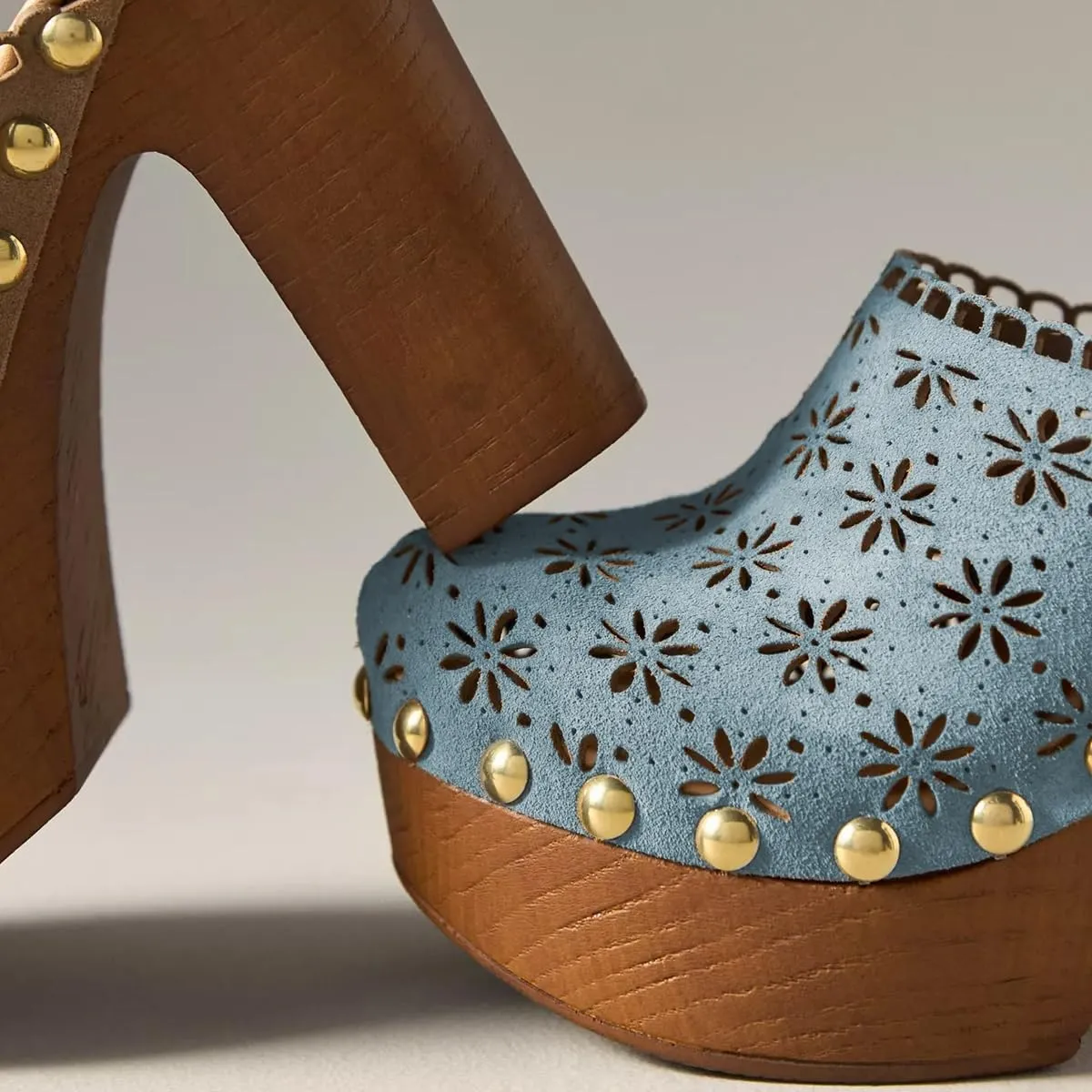 FOWT Women Studded Closed Round Toe Floral Cut Out Backless Platform Mules Chunky Super High Heel Slip on Stylish Dress Club Slide Sandals Size 4-16 US