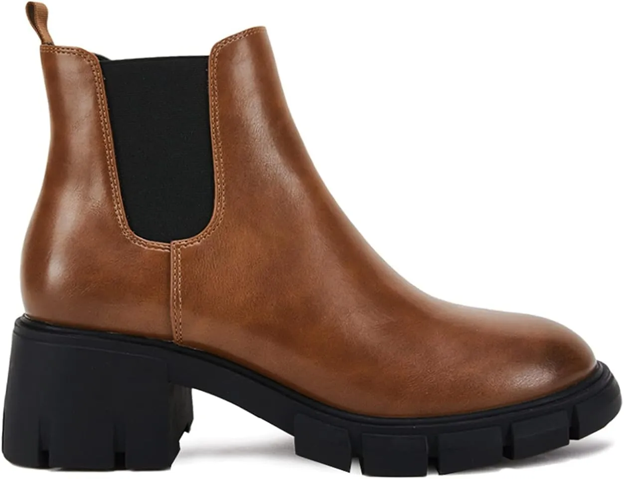 Fttpdeaus Women's Lug Sole Ankle Boots Casual Chunky Platform Boots Elastic Block Heel Combat Chelsea Booties