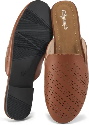 FUDYNMALC Mules for Women Flats Comfortable Round Toe Womens Mules Shoes Breathable Slip On Backless Slide Loafers for Women